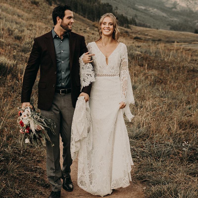 Beach Boho Long Sleeves Wedding Dress