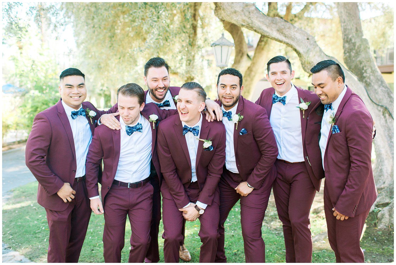 Groomsmen in Burgundy Suits