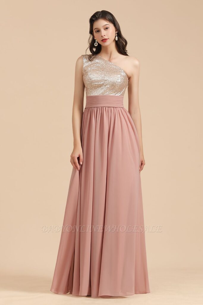 One-Shoulder Sequin and Chiffon Dress